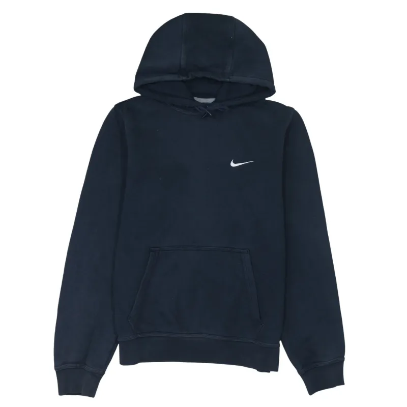 Nike Navy Blue Hoodie Men’s Small Embroidered Swoosh Front Pocket Pullover Sweatshirt sold by Vintage Club