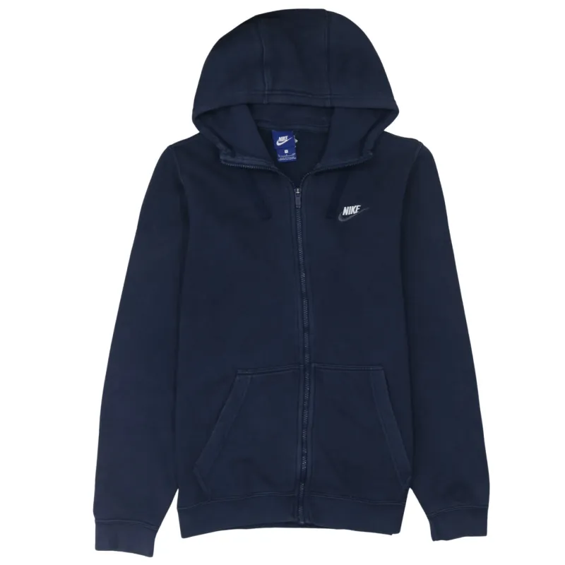 Nike Navy Blue Full Zip Hoodie Men's Small Embroidered Swoosh Logo Split Pocket Sweatshirt sold by Vintage Club