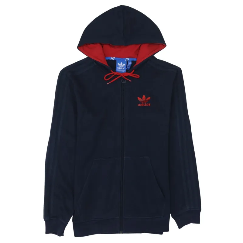 Adidas Navy Blue Hoodie Women’s Medium Full Zip Trefoil Embroidered Logo Three Stripe Sweatshirt sold by Vintage Club