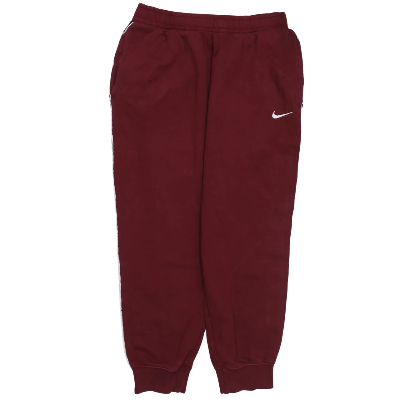 Nike Burgundy Red Joggers Men’s Medium Embroidered Swoosh Tape Side Cuffed Sweatpants sold by Vintage Club