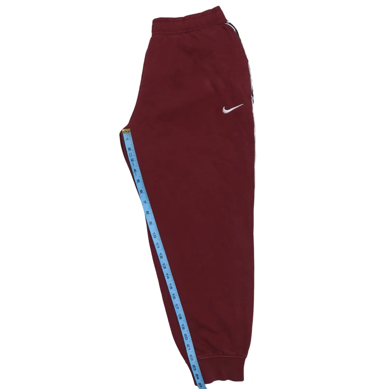 Nike Burgundy Red Joggers Men’s Medium Embroidered Swoosh Tape Side Cuffed Sweatpants sold by Vintage Club product image thumbnail 5