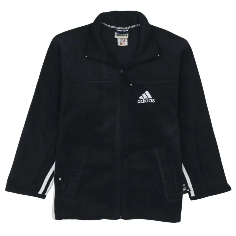 Adidas Black Fleece Jacket Men's Medium Embroidered Logo Zip Front Side Stripe Outerwear sold by Vintage Club