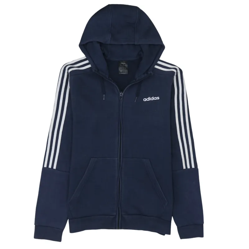 Adidas Navy Blue Zip Hoodie Women’s Medium Embroidered Logo Three Stripe Sleeves Sweatshirt sold by Vintage Club