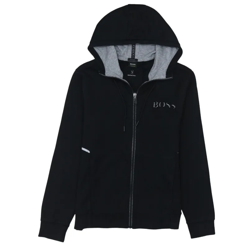 HUGO BOSS Black Zip Hoodie Women’s Medium Embroidered Chest Logo Reflective Trim Sweatshirt sold by Vintage Club