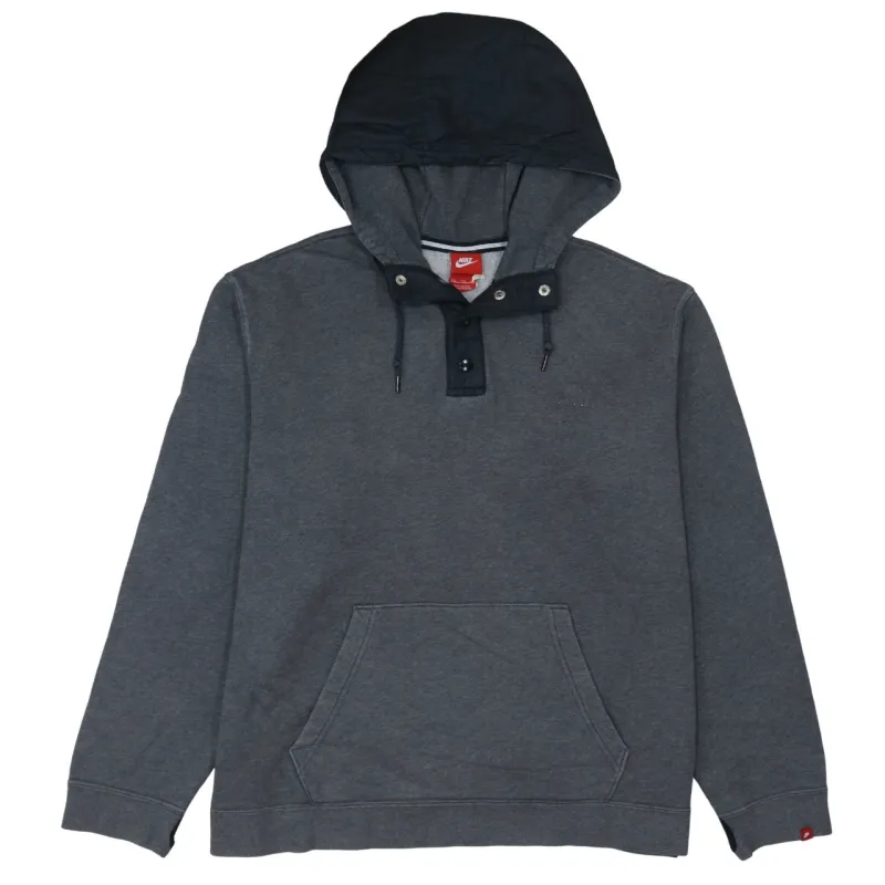 Nike Dark Grey Hoodie Men’s XXLarge Contrast Nylon Hood Button Placket Kangaroo Pocket Pullover made by Nike
