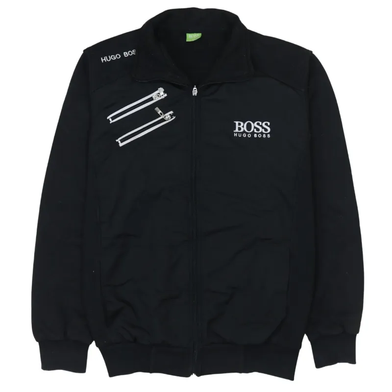 HUGO BOSS Black Zip Sweatshirt Women’s XLarge Embroidered Logo Contrast Zip Pockets Track Top sold by Vintage Club