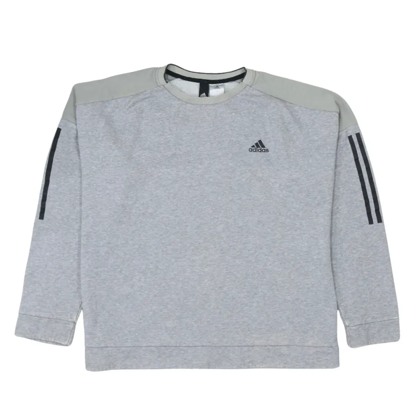 Adidas Light Grey Sweatshirt Men's Large Embroidered Logo Three Stripe Sleeves Pullover Top sold by Vintage Club