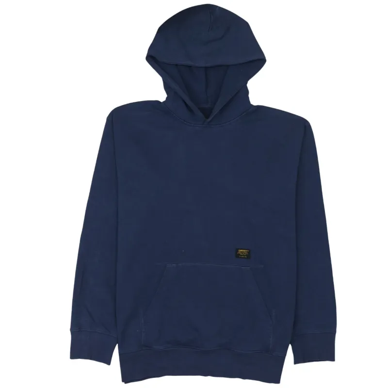 Carhartt Navy Blue Hoodie Women’s Large WIP Patch Logo Front Pocket Pullover Sweatshirt sold by Vintage Club