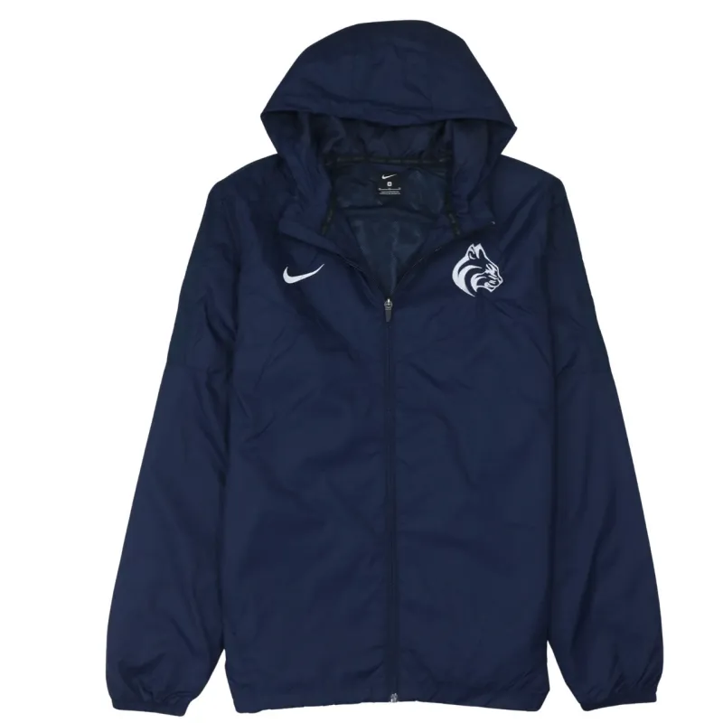Nike Navy Blue Hooded Windbreaker Men’s Medium Printed Swoosh Logo Zip Jacket sold by Vintage Club