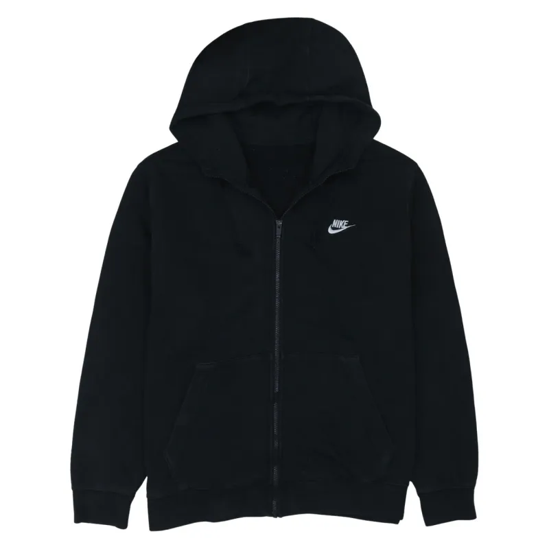 Nike Black Full Zip Hoodie Men's XLarge Embroidered Swoosh Split Pouch Pockets Fleece Jacket sold by Vintage Club