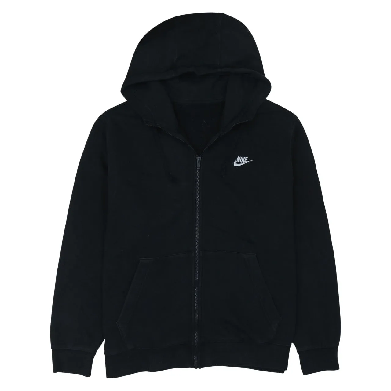 Nike Black Full Zip Hoodie Men's XLarge Embroidered Swoosh Split Pouch Pockets Fleece Jacket sold by Vintage Club