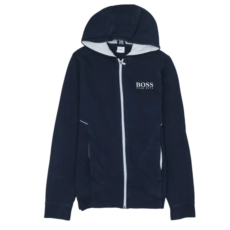 HUGO BOSS Navy Blue Zip Hoodie Men's XSmall Printed Chest Logo Pockets Casual Top sold by Vintage Club
