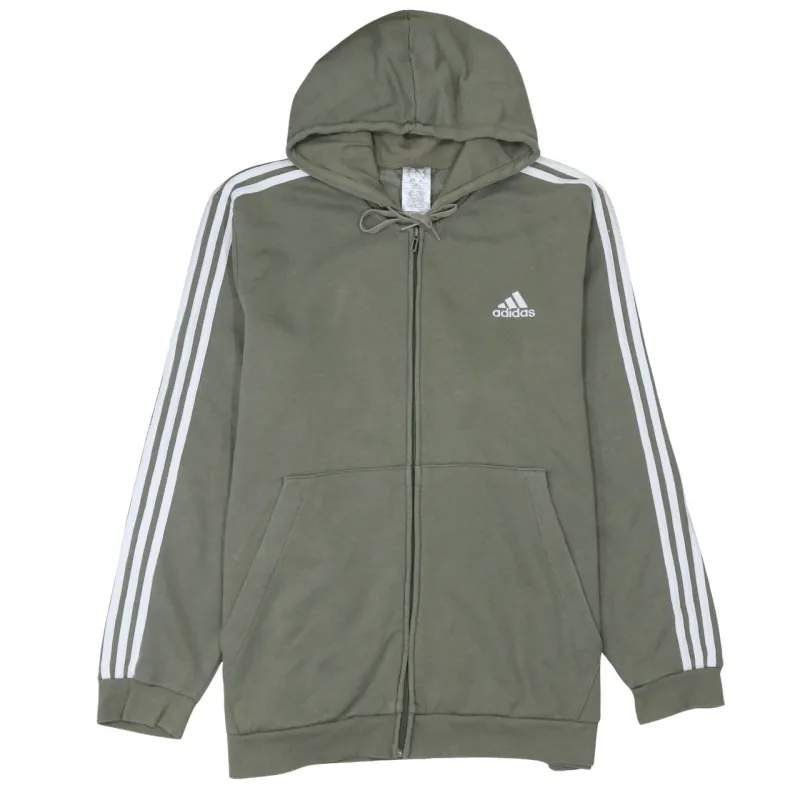 Adidas Khaki Green Hoodie Men’s XXLarge Full Zip Three Stripe Sleeves Printed Logo Sweatshirt made by Vintage Club