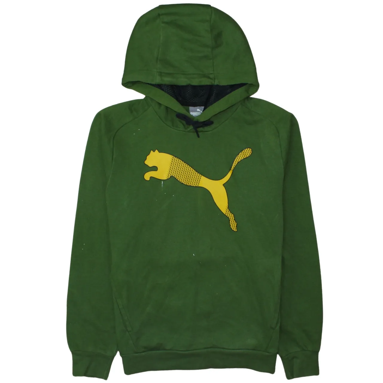Puma Green Hoodie Men’s Small Printed Big Cat Logo Fleece Pullover Sweatshirt sold by Vintage Club