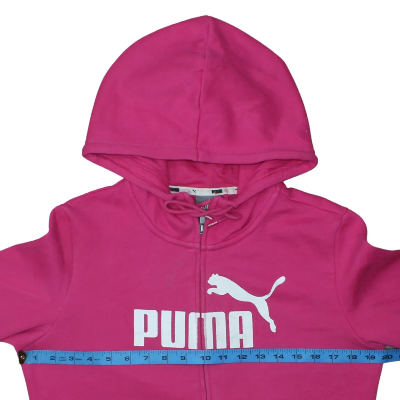 Puma Pink Zip Hoodie Women’s Medium Printed Logo Front Pockets Fleece Sweatshirt sold by Vintage Club product image thumbnail 5