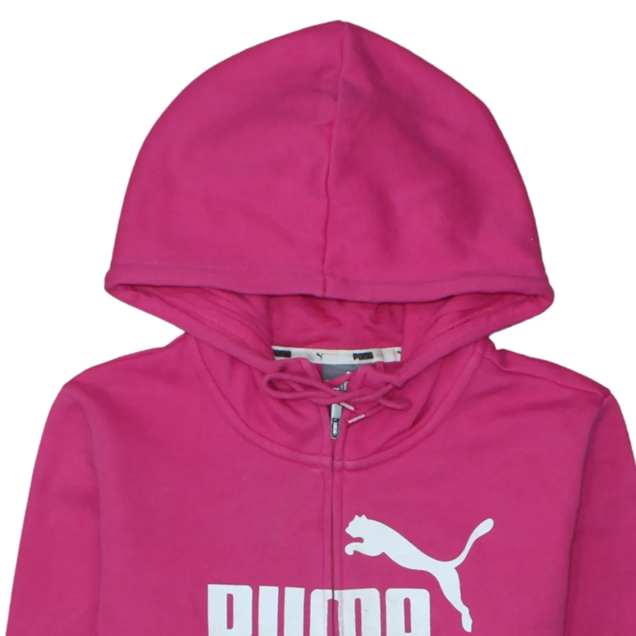 Puma Pink Zip Hoodie Women’s Medium Printed Logo Front Pockets Fleece Sweatshirt sold by Vintage Club product image thumbnail 3