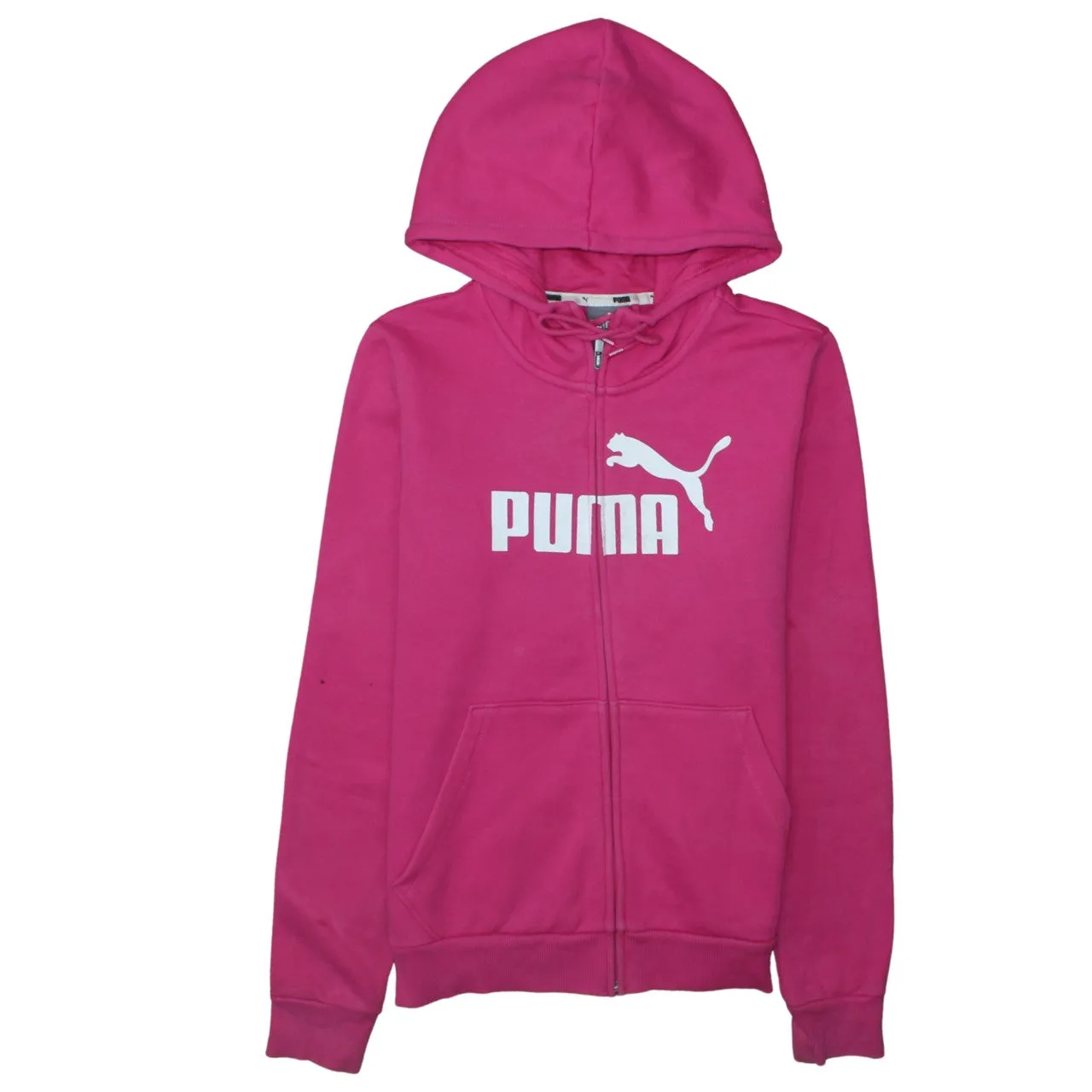 Puma Pink Zip Hoodie Women’s Medium Printed Logo Front Pockets Fleece Sweatshirt sold by Vintage Club