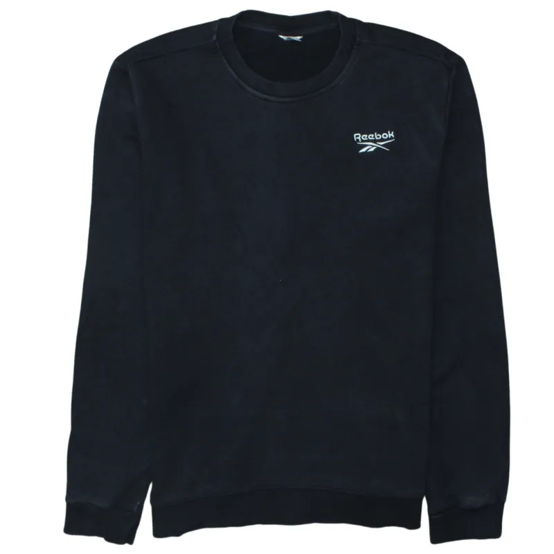 Reebok Black Sweatshirt Men's Large Embroidered Chest Logo Ribbed Crewneck Pullover Top sold by Vintage Club
