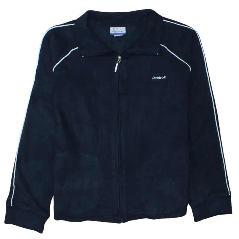 Reebok Navy Blue Fleece Jacket Women's XLarge Full Zip Embroidered Logo Piped Track Top sold by Vintage Club