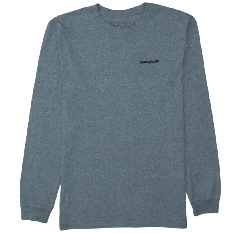 Patagonia Grey Long Sleeve T Shirt Men's Small Printed Logo Front Back Casual Top made by Patagonia