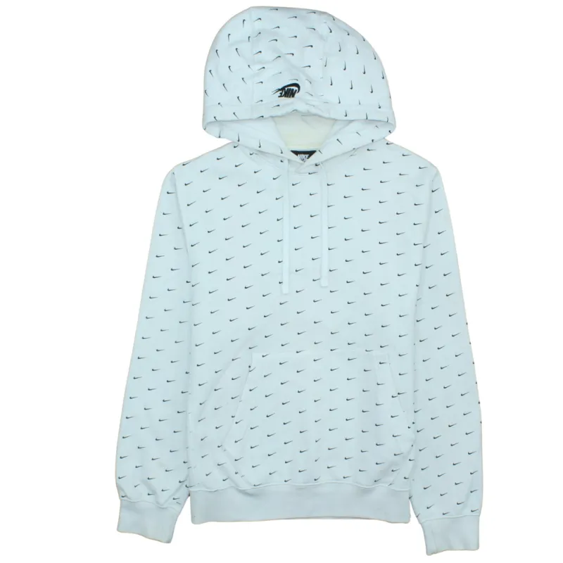 Nike White All Over Swoosh Hoodie Men’s XSmall Printed Logo Pocket Pullover Sweatshirt sold by Vintage Club