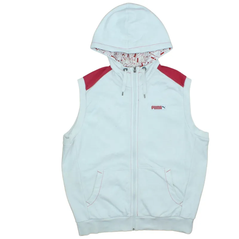 Puma White Hooded Gilet Women’s XLarge Zip Sleeveless Embroidered Logo Pockets Hoodie Vest sold by Vintage Club
