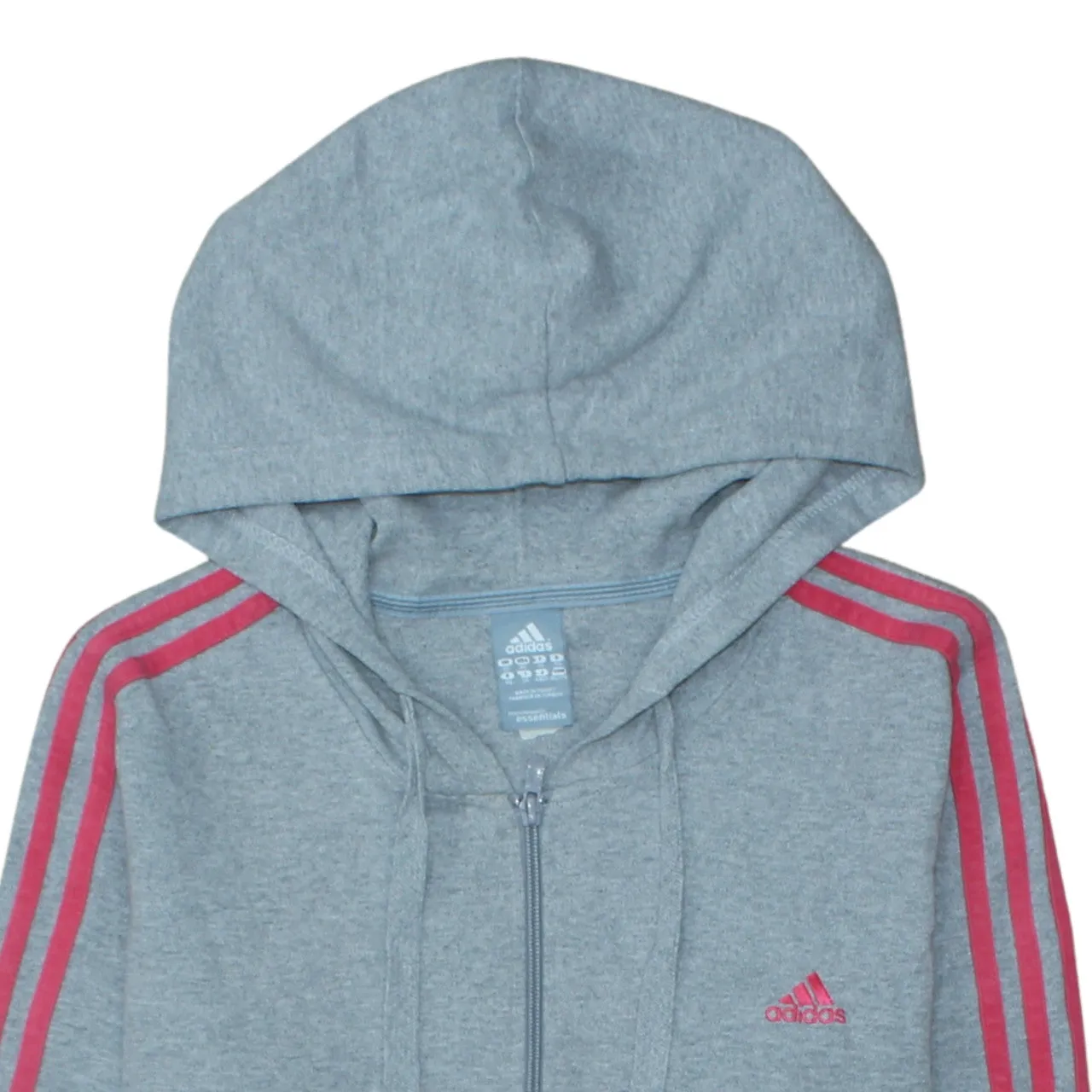 Adidas Grey Full Zip Hoodie Women’s XLarge Pink Three Stripe Sleeves Embroidered Logo Top sold by Vintage Club product image thumbnail 3