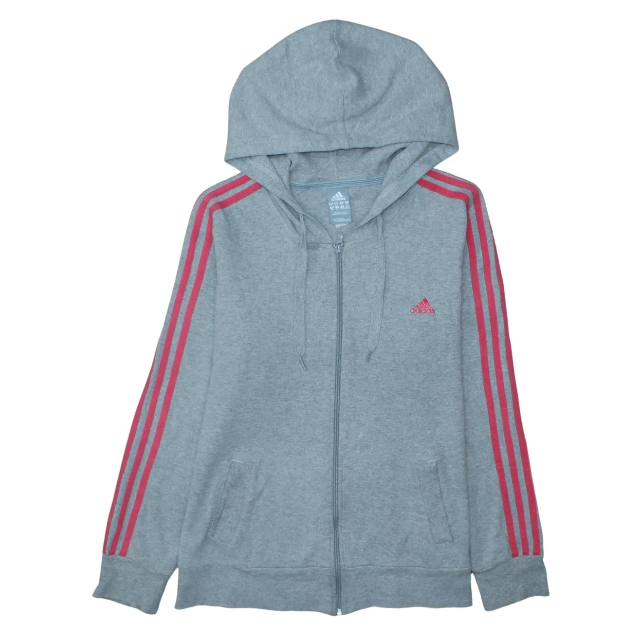Adidas Grey Full Zip Hoodie Women’s XLarge Pink Three Stripe Sleeves Embroidered Logo Top sold by Vintage Club
