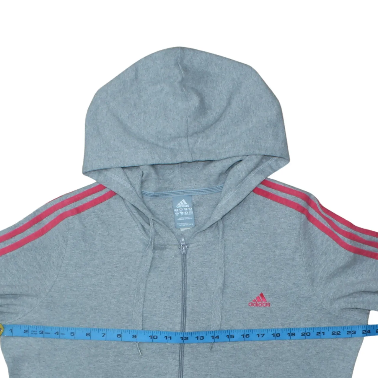 Adidas Grey Full Zip Hoodie Women’s XLarge Pink Three Stripe Sleeves Embroidered Logo Top sold by Vintage Club product image thumbnail 5