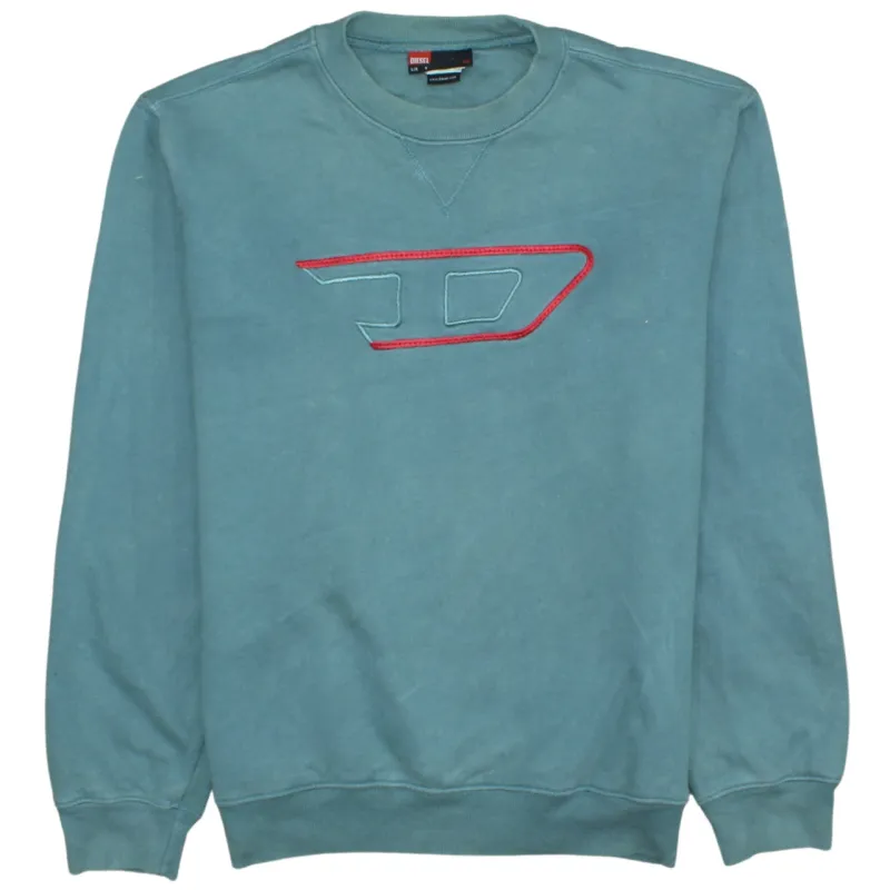 Diesel Teal Green Sweatshirt Men's Small Embroidered Front Logo Crewneck Pullover Fleece Top made by Diesel