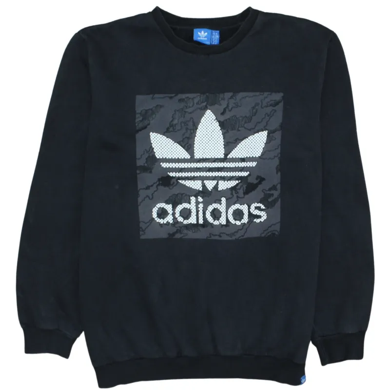 Adidas Black Sweatshirt Men's XLarge Trefoil Printed Logo Crewneck Pullover Top sold by Vintage Club