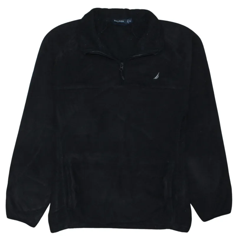 Nautica Black Fleece Jumper Men’s XLarge Quarter Zip Embroidered Logo Pullover Top sold by Vintage Club