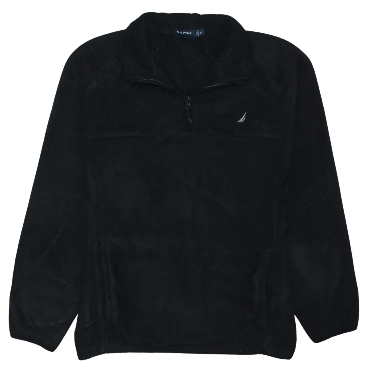 Nautica Black Fleece Jumper Men’s XLarge Quarter Zip Embroidered Logo Pullover Top sold by Vintage Club