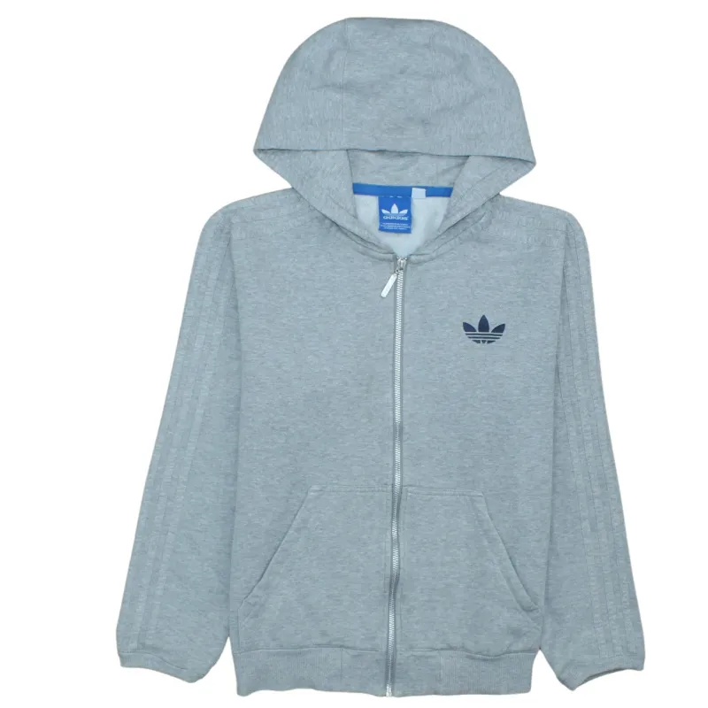 Adidas Grey Zip Hoodie Men's Small Embroidered Trefoil Logo Three Stripe Sleeves Sweatshirt sold by Vintage Club