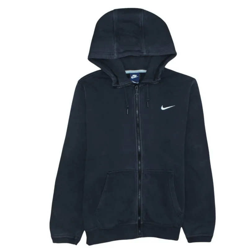 Nike Black Full Zip Hoodie Men's Medium Embroidered Swoosh Split Pocket Sweatshirt sold by Vintage Club