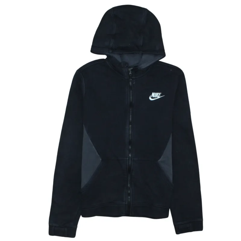 Nike Black Full Zip Hoodie Women’s XLarge Printed Swoosh Logo Split Pockets Fleece Top sold by Vintage Club