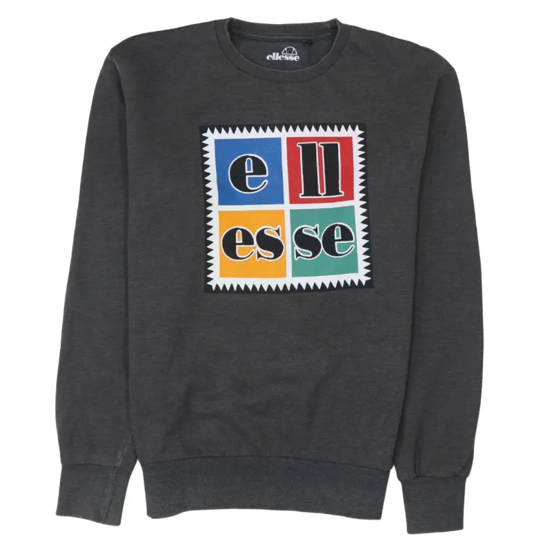 Ellesse Charcoal Grey Sweatshirt Men's Medium Printed Multi Colour Logo Crewneck Pullover made by Ellesse