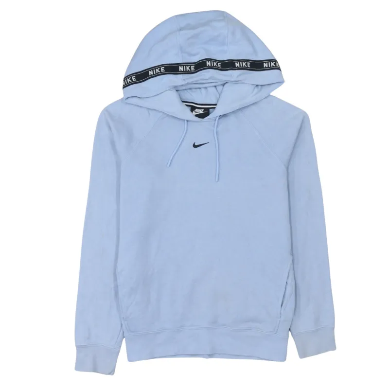 Nike Light Blue Hoodie Men’s XSmall Embroidered Swoosh Logo Branded Hood Trim Pullover Sweatshirt sold by Vintage Club