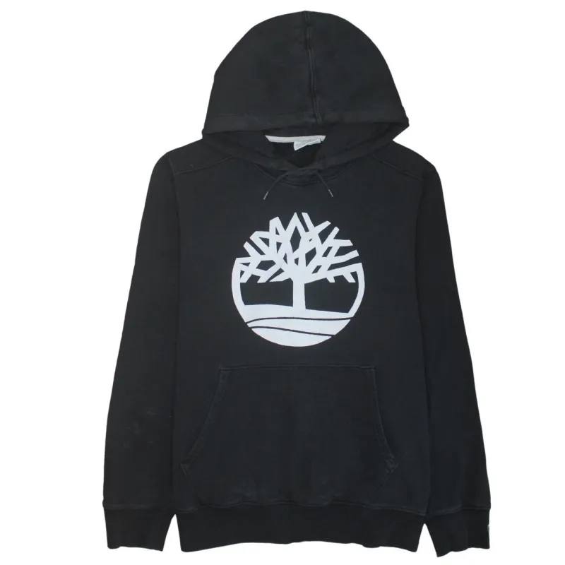 Timberland Black Hoodie Women's Large Printed Tree Logo Front Pocket Pullover Sweatshirt sold by Vintage Club