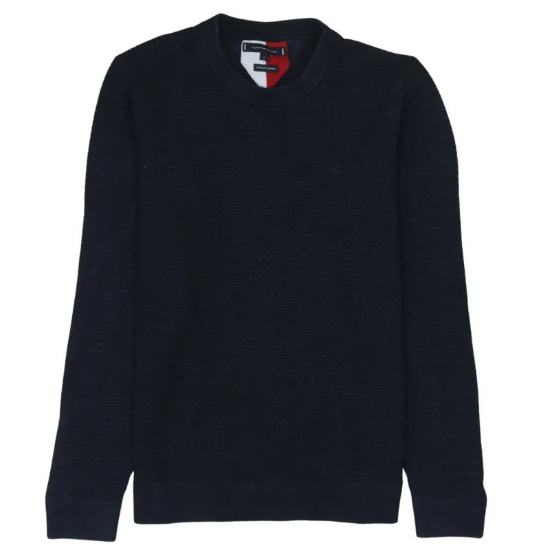 Tommy Hilfiger Navy Blue Jumper Women’s Large Textured Knit Compact Cotton Sweater made by Tommy Hilfiger