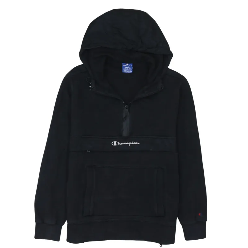 Champion Black Hoodie Men's Small Half Zip Embroidered Logo Front Pouch Pullover Sweatshirt made by Champion
