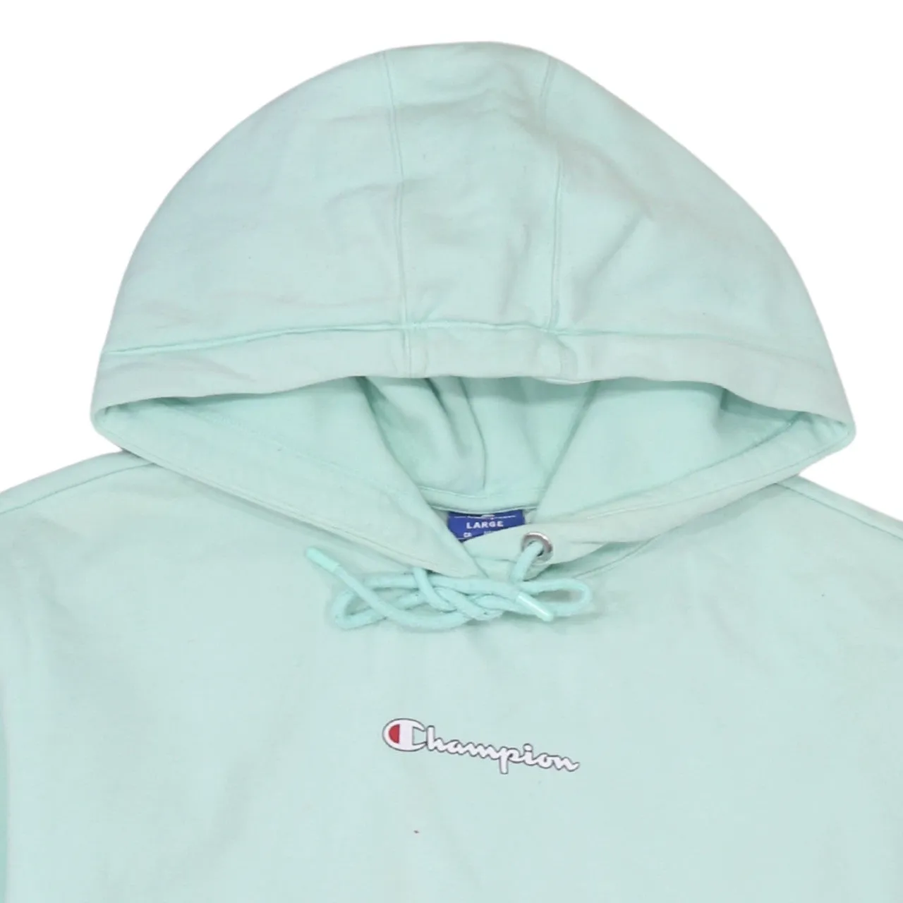 Champion Mint Green Hoodie Women's Large Embroidered Logo Sleeve Branding Pullover Sweatshirt sold by Vintage Club product image thumbnail 3
