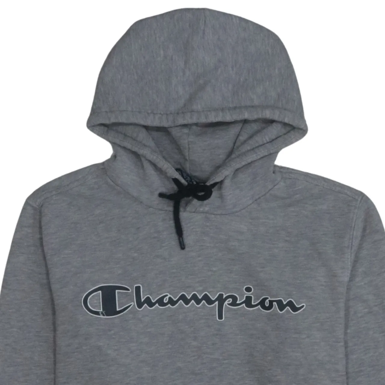 Champion Grey Hoodie Women's Medium Printed Script Logo Front Pocket Pullover Sweatshirt sold by Vintage Club product image thumbnail 3