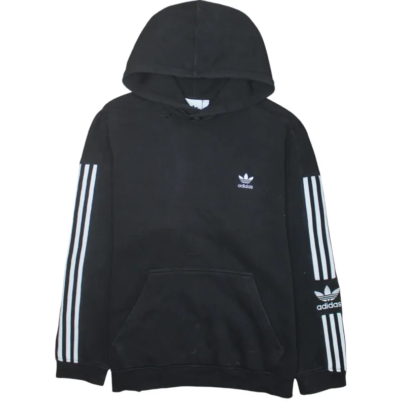 Adidas Black Hoodie Men's Large Trefoil Embroidered Logo Three Stripe Sleeve Pullover Sweatshirt sold by Vintage Club