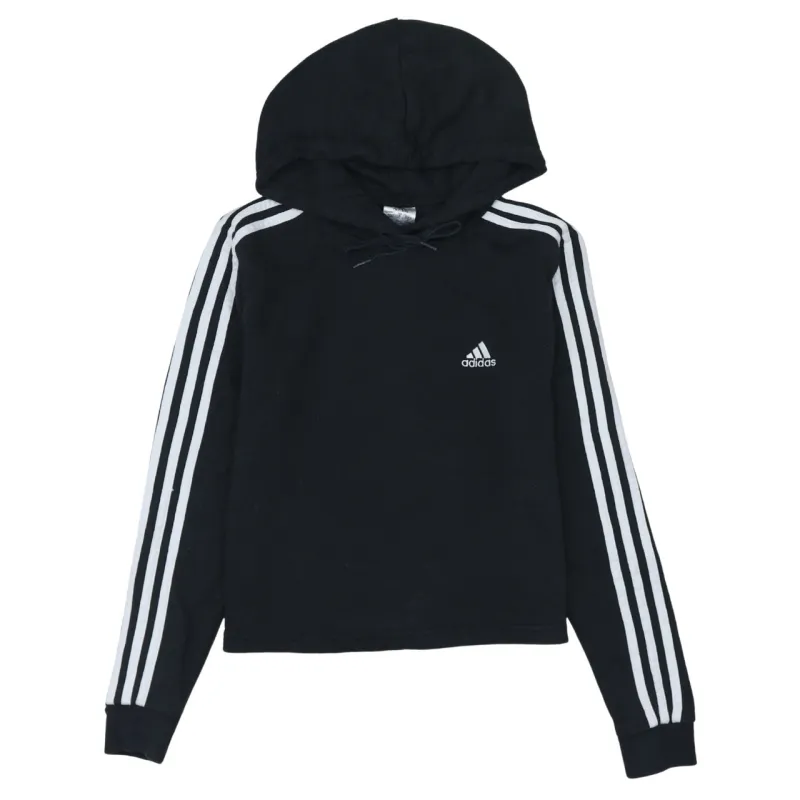 Adidas Black Hoodie Women’s Small Embroidered Logo Three Stripe Sleeves Pullover Sweatshirt sold by Vintage Club