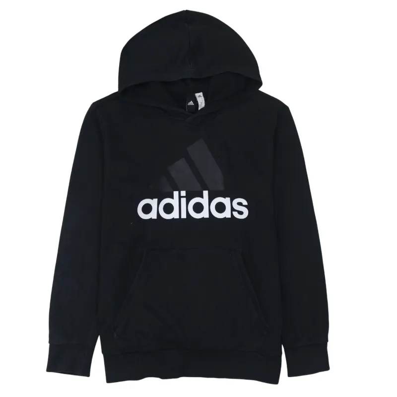 Adidas Black Hoodie Women’s Large Printed Logo Front Pocket Pullover Sweatshirt sold by Vintage Club