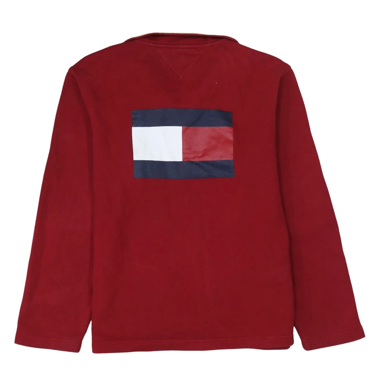 Tommy Hilfiger Burgundy Red Full Zip Sweatshirt Men's Medium Embroidered Logo Flag Back Fleece Jacket sold by Vintage Club product image thumbnail 2