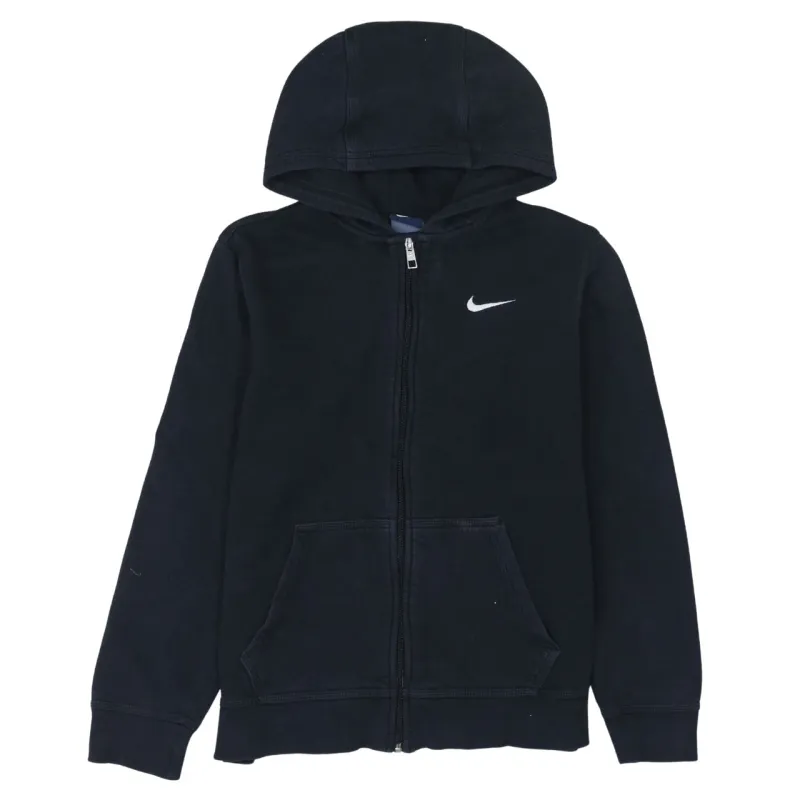 Nike Black Zip Hoodie Women’s XLarge Embroidered Swoosh Split Pocket Fleece Sweatshirt made by Nike