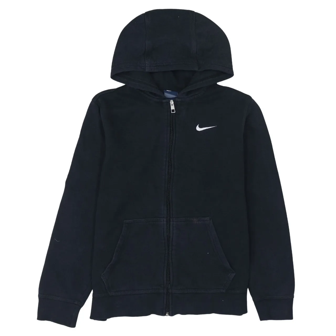 Nike Black Zip Hoodie Women’s XLarge Embroidered Swoosh Split Pocket Fleece Sweatshirt sold by Vintage Club