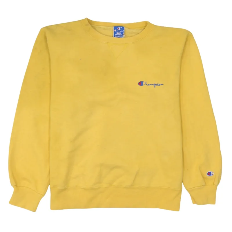 Champion Yellow Sweatshirt Men's Large Embroidered Chest Logo Ribbed Cuffs Pullover Fleece Top sold by Vintage Club